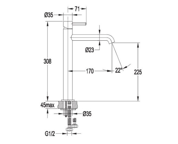 Waschtischarmatur für Waschschale Aufsatzbecken Armatur hoch Badarmatur